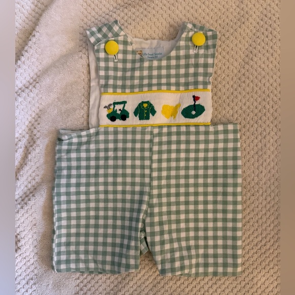 Kids Golf-Themed Masters Romper Smocked Green - Picture 2 of 5